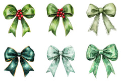 Green Coquette Christmas Bow Clipart Bundle - CraftNest - Digital Crafting and Art