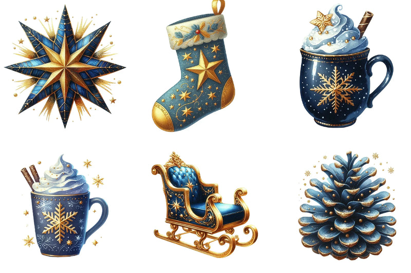 Blue and Gold Christmas Clipart Bundle - CraftNest - Digital Crafting and Art