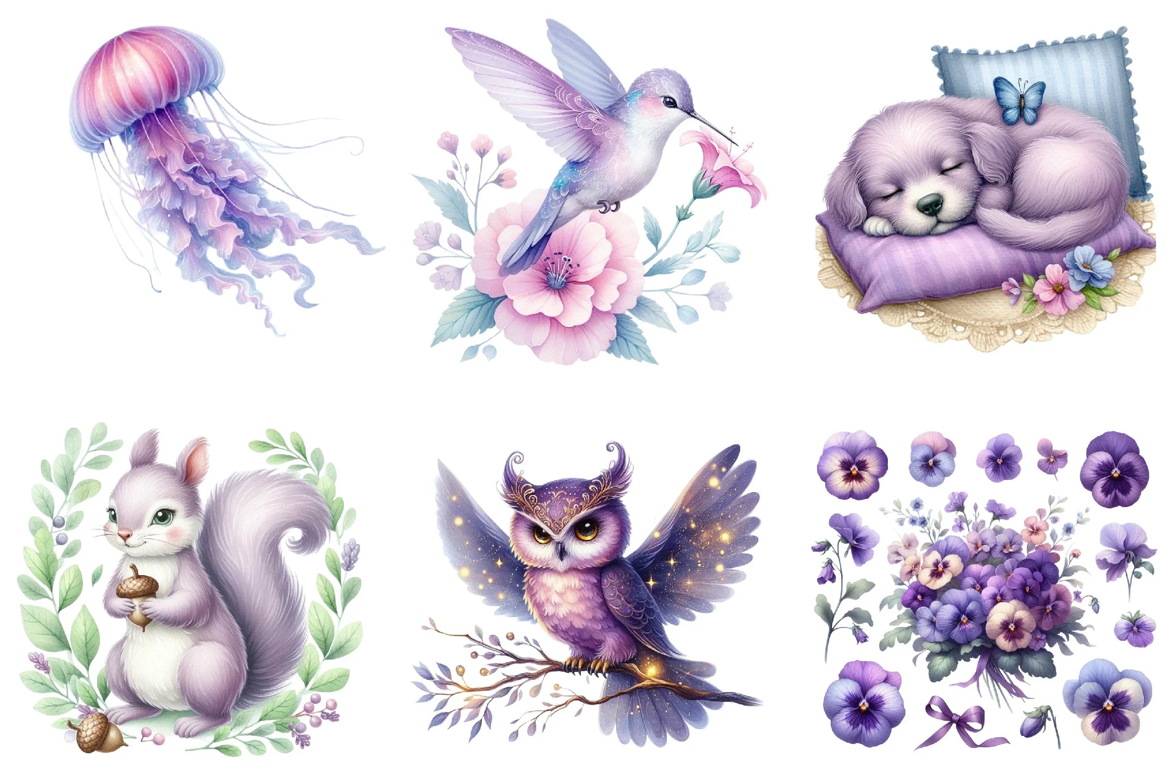 Purple Summer Animals Clipart Bundle - CraftNest - Digital Crafting and Art