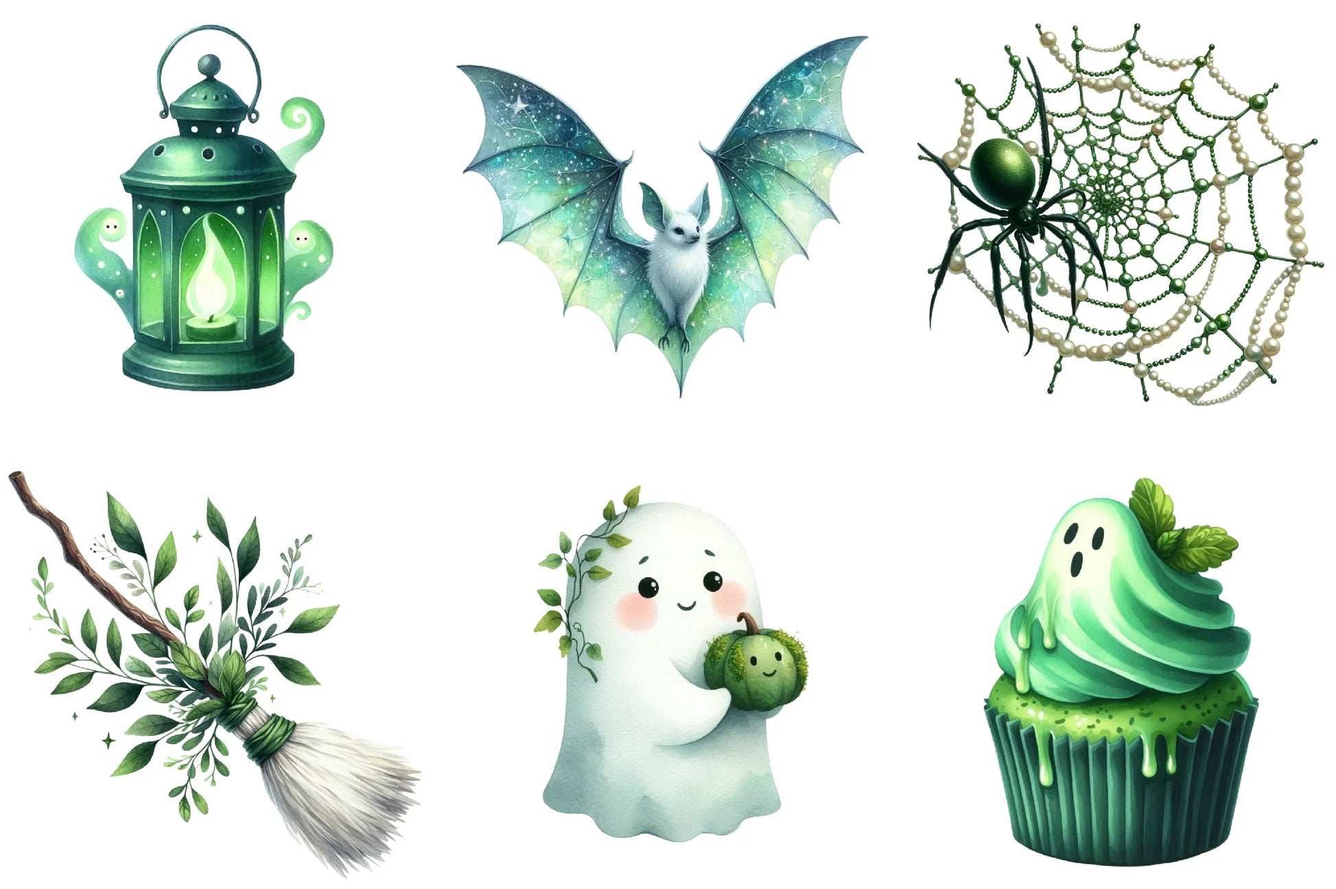Green & White Halloween Clipart Bundle - CraftNest - Digital Crafting and Art