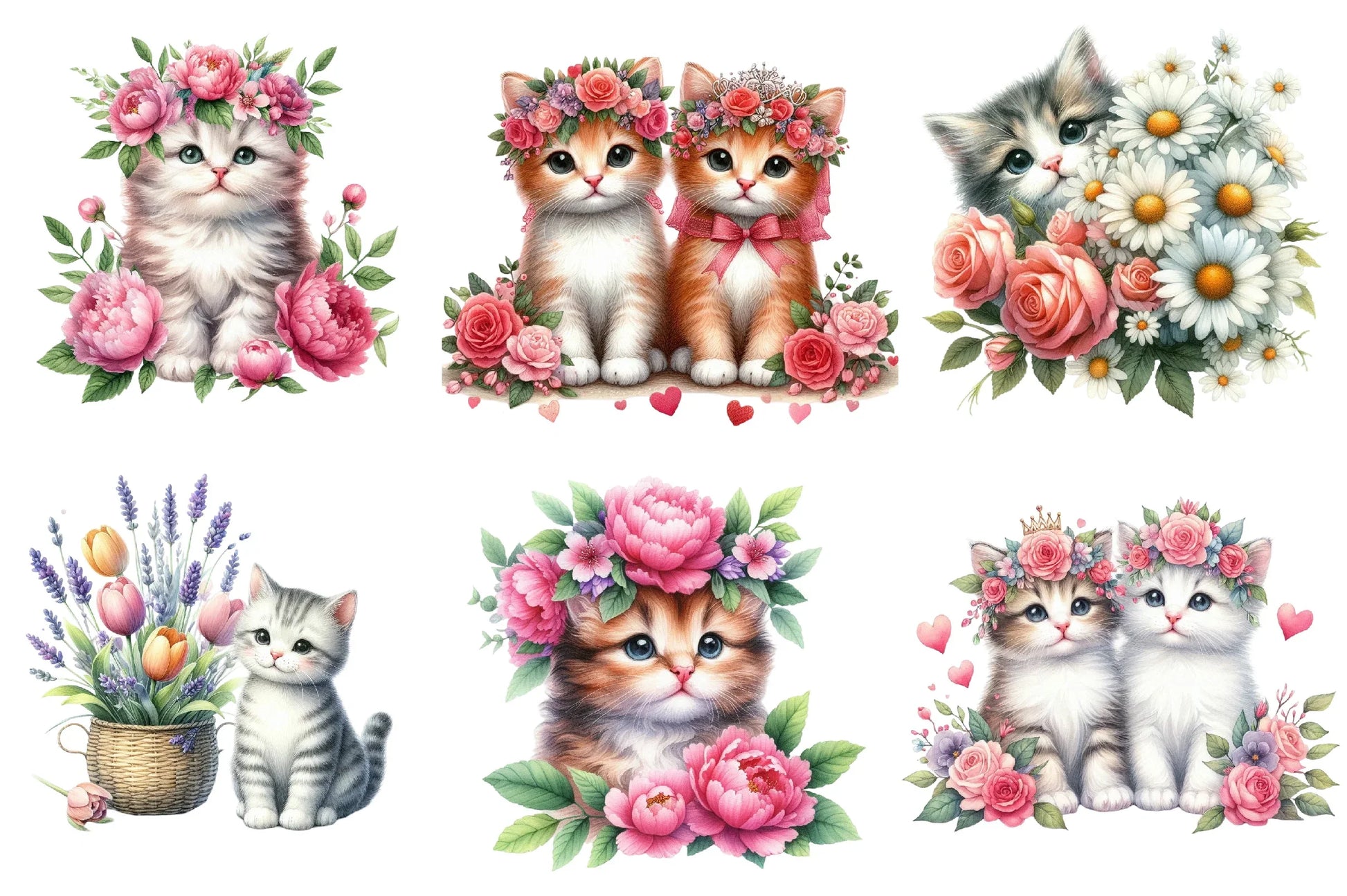 Floral Cute Cat Clipart Bundle - CraftNest - Digital Crafting and Art