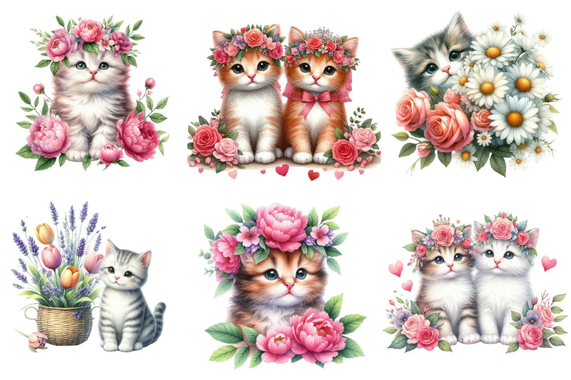 Floral Cute Cat Clipart Bundle - CraftNest - Digital Crafting and Art