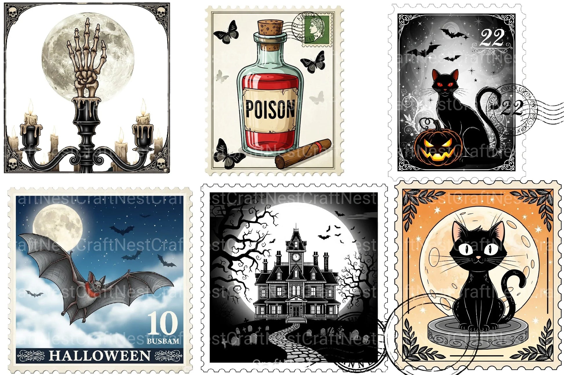 Halloween Postage Stamp Clipart Bundle 2 - CraftNest - Digital Crafting and Art