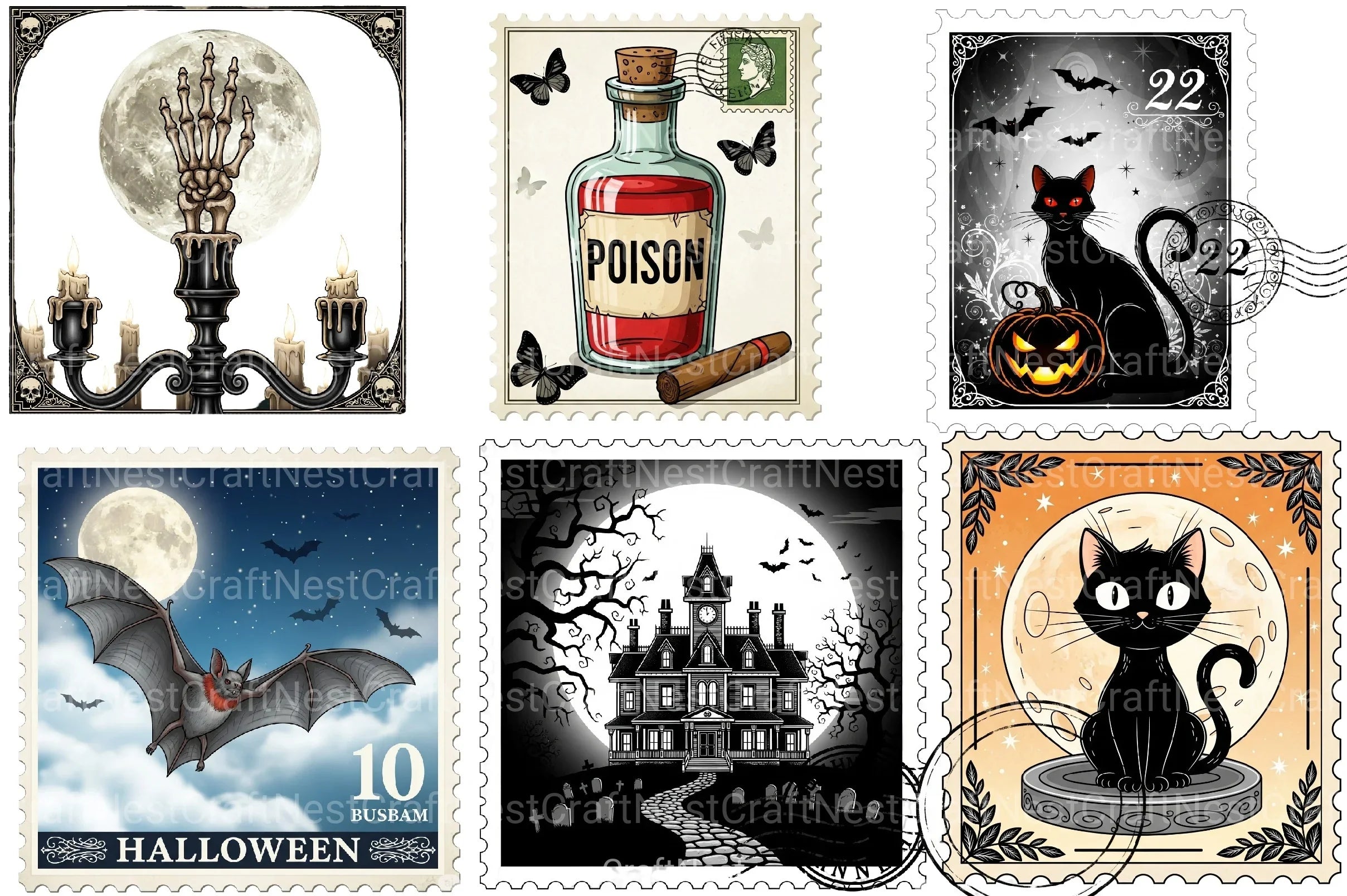 Halloween Postage Stamp Clipart Bundle 2 - CraftNest - Digital Crafting and Art