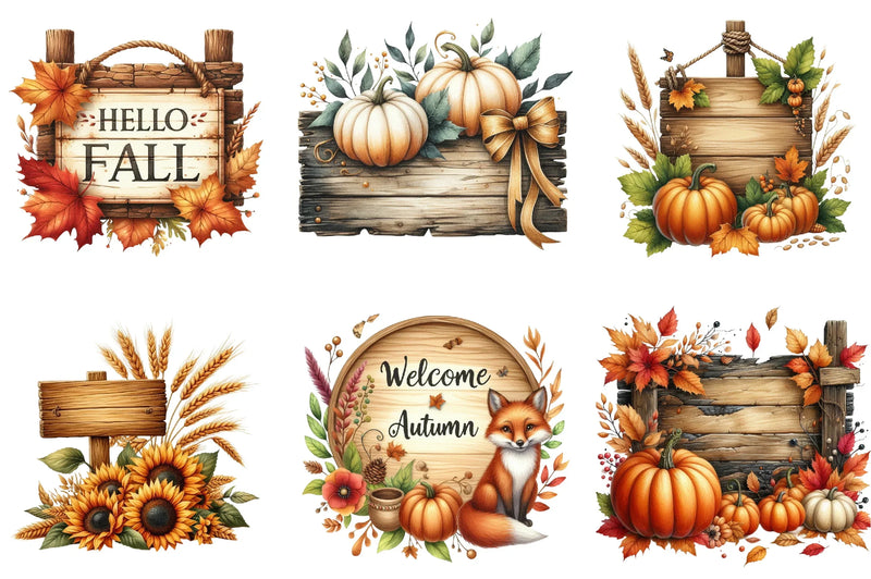 Autumn Wooden Signs Clipart Bundle - CraftNest - Digital Crafting and Art
