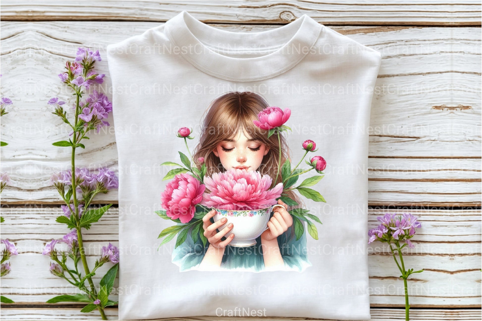 Girl with Peonies Flower Clipart Bundle 6 - CraftNest - Digital Crafting and Art