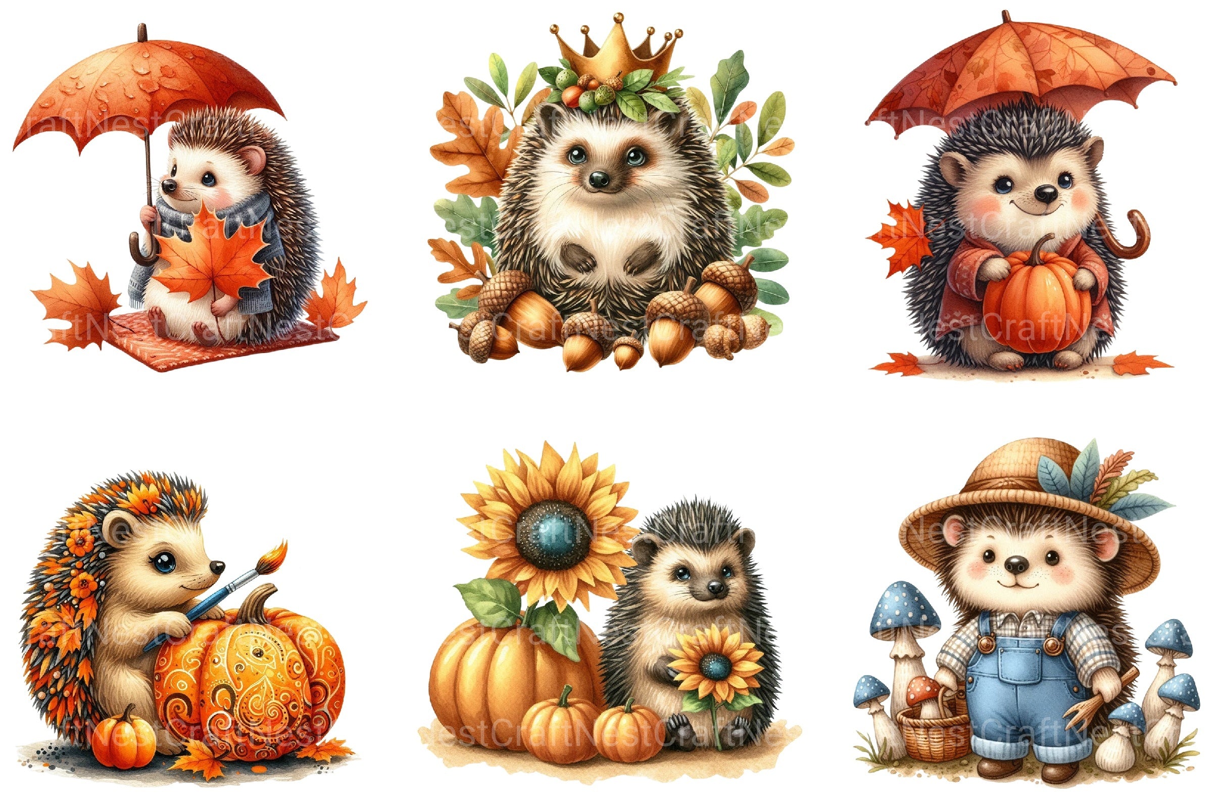 Autumn Hedgehogs Clipart Bundle - CraftNest - Digital Crafting and Art