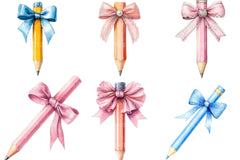 Coquette School Pencil Bow Clipart Bundle 36 - CraftNest - Digital Crafting and Art