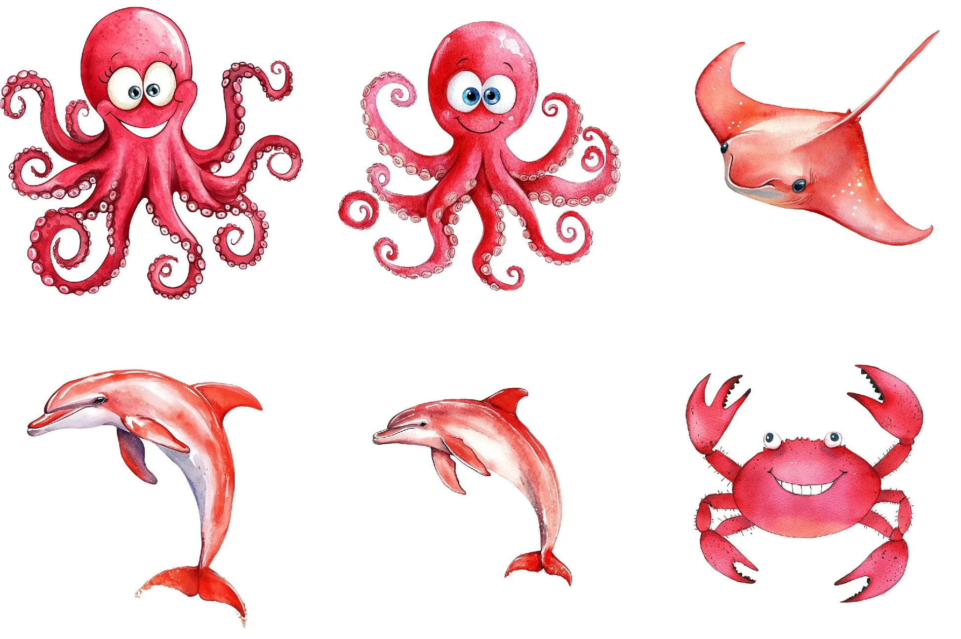 Red Ocean Animals Clipart Bundle - CraftNest - Digital Crafting and Art
