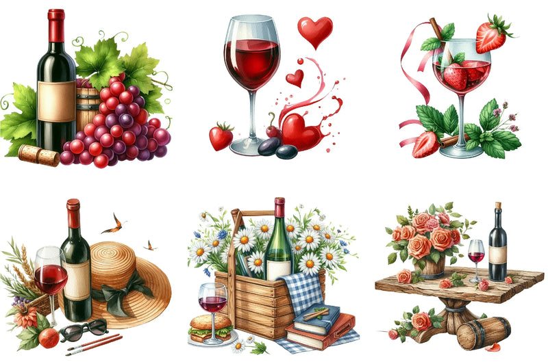 Summer Red Wine Clipart Bundle - CraftNest - Digital Crafting and Art