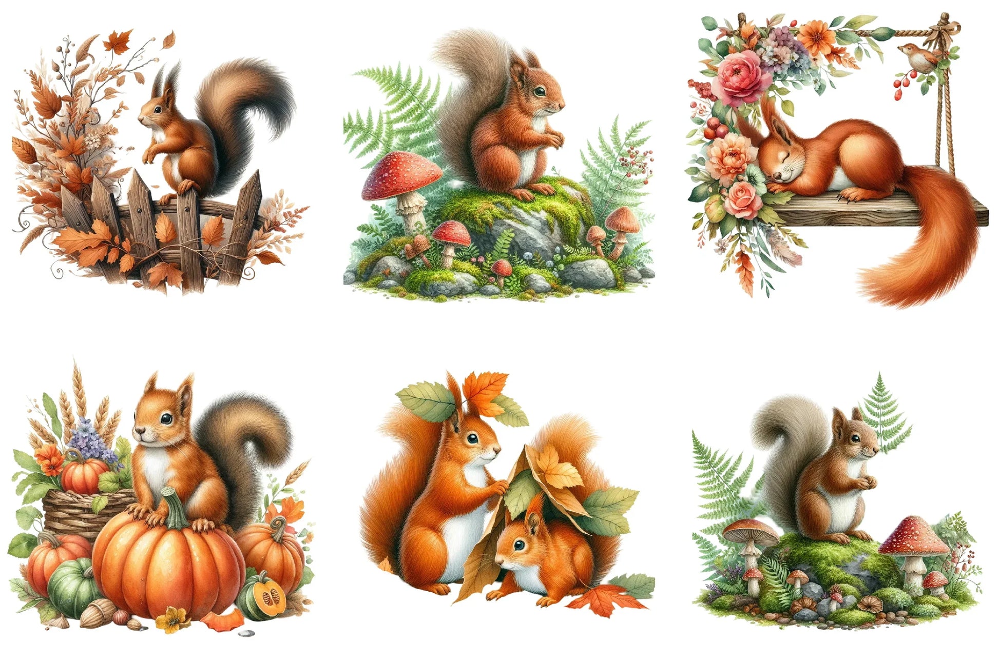 Fall Squirrel Garden Clipart Bundle - CraftNest - Digital Crafting and Art