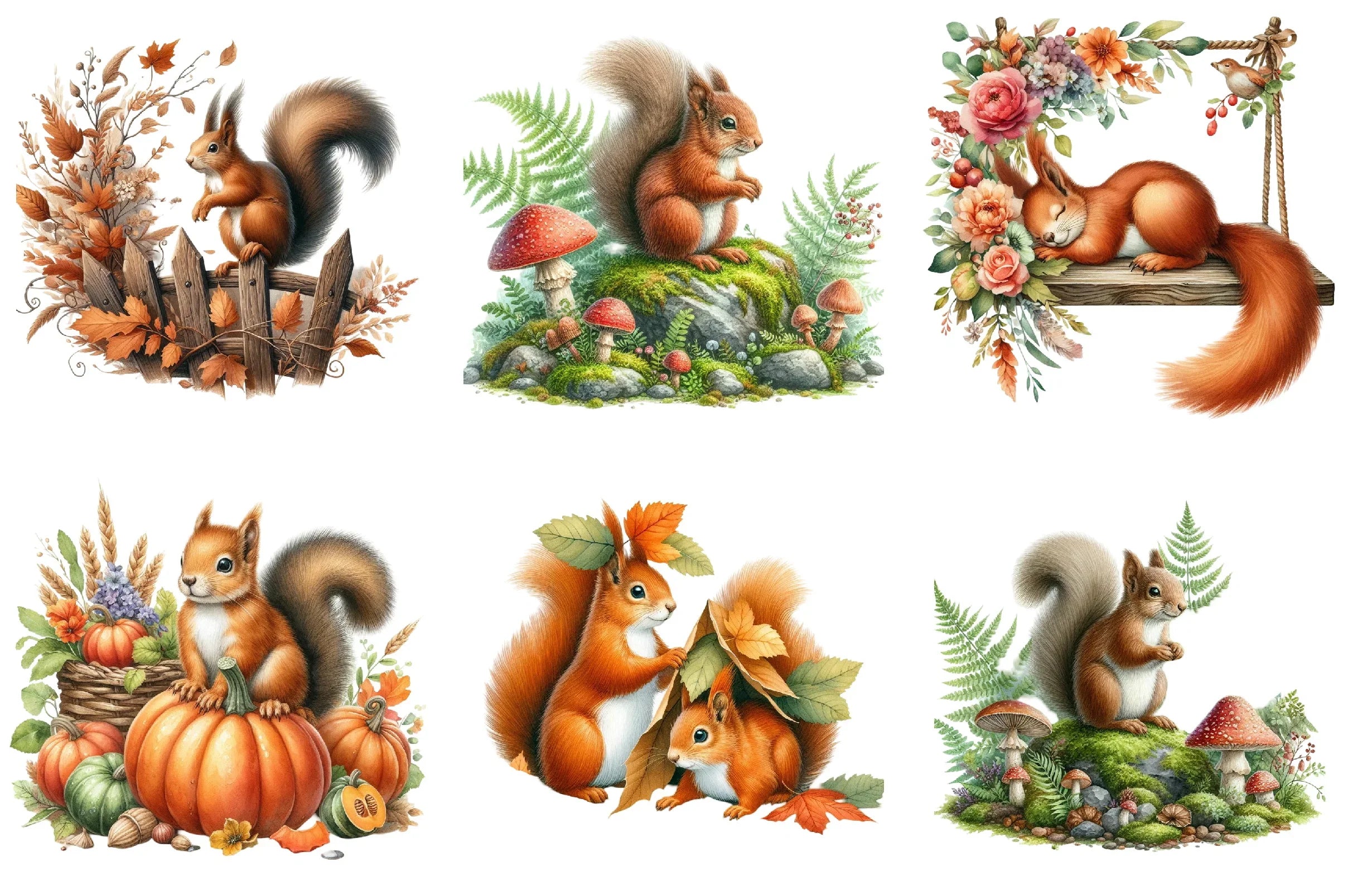 Fall Squirrel Garden Clipart Bundle - CraftNest - Digital Crafting and Art