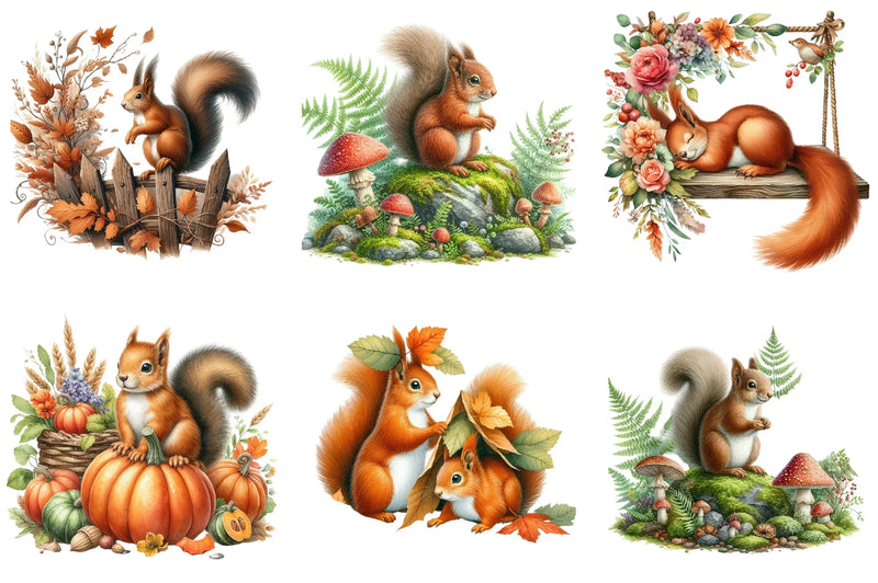 Fall Squirrel Garden Clipart Bundle - CraftNest - Digital Crafting and Art
