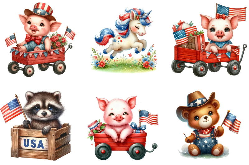 Fourth of July Cute Animal Clipart Bundle - CraftNest - Digital Crafting and Art
