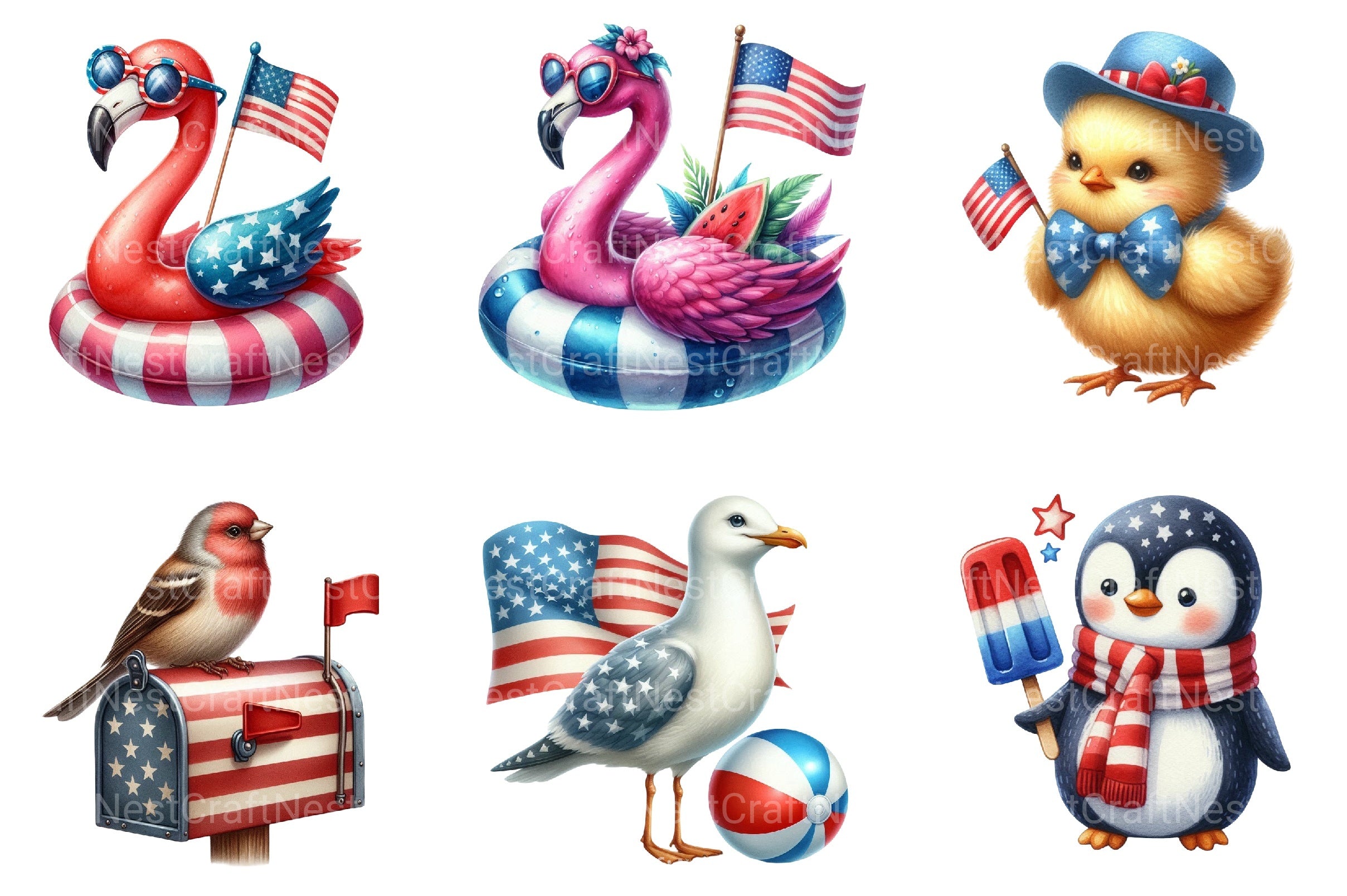 4th of July Bird Clipart Bundle - CraftNest - Digital Crafting and Art