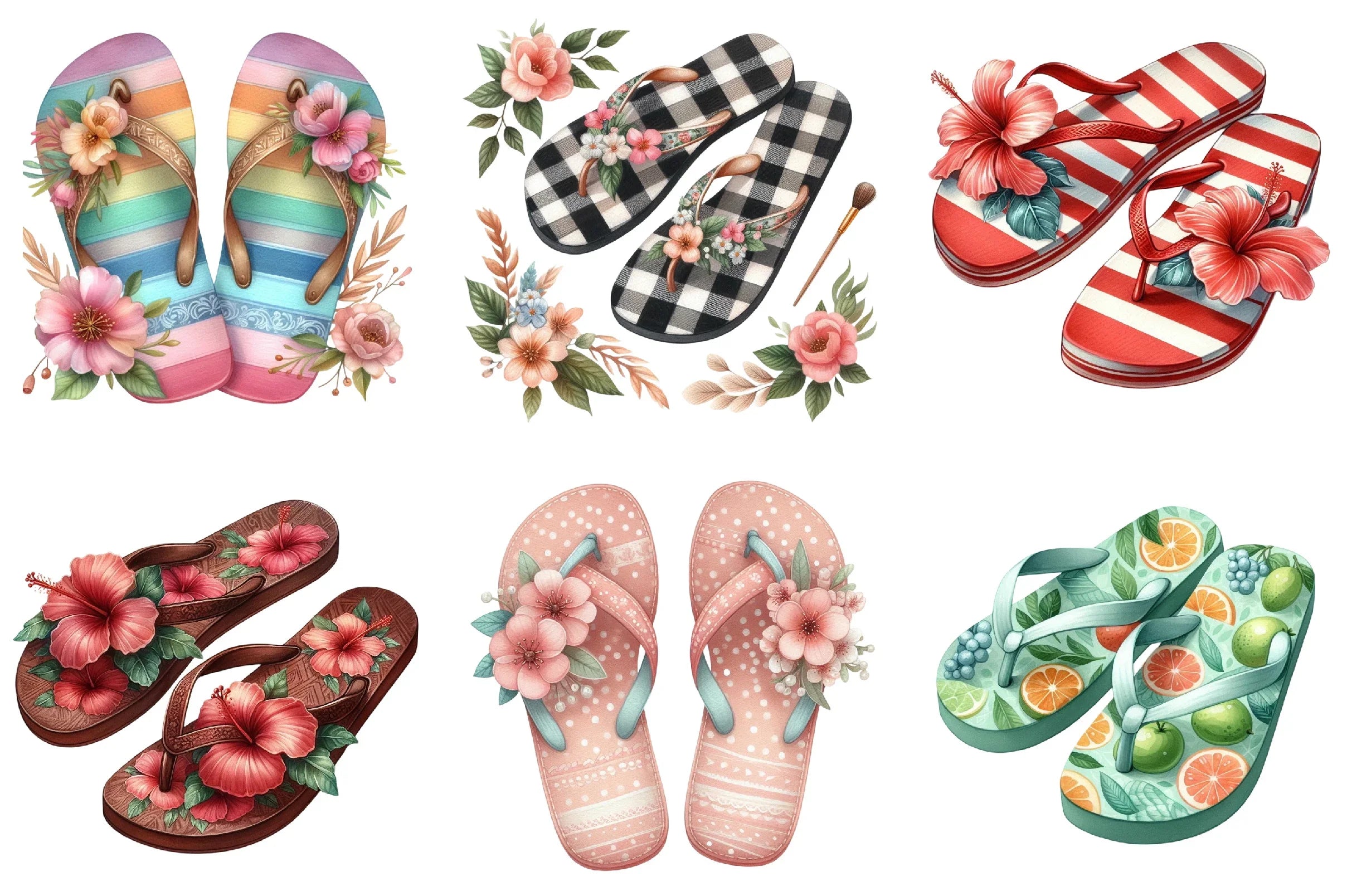 Retro Summer Flip Flops Clipart Bundle - CraftNest - Digital Crafting and Art