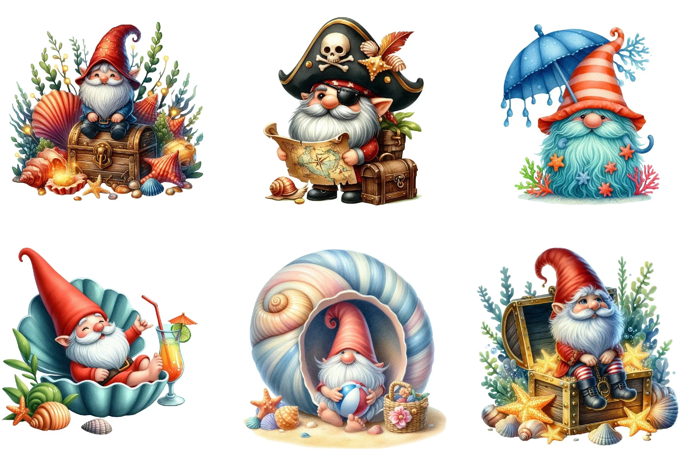 Seashell Gnome Clipart Bundle - CraftNest - Digital Crafting and Art