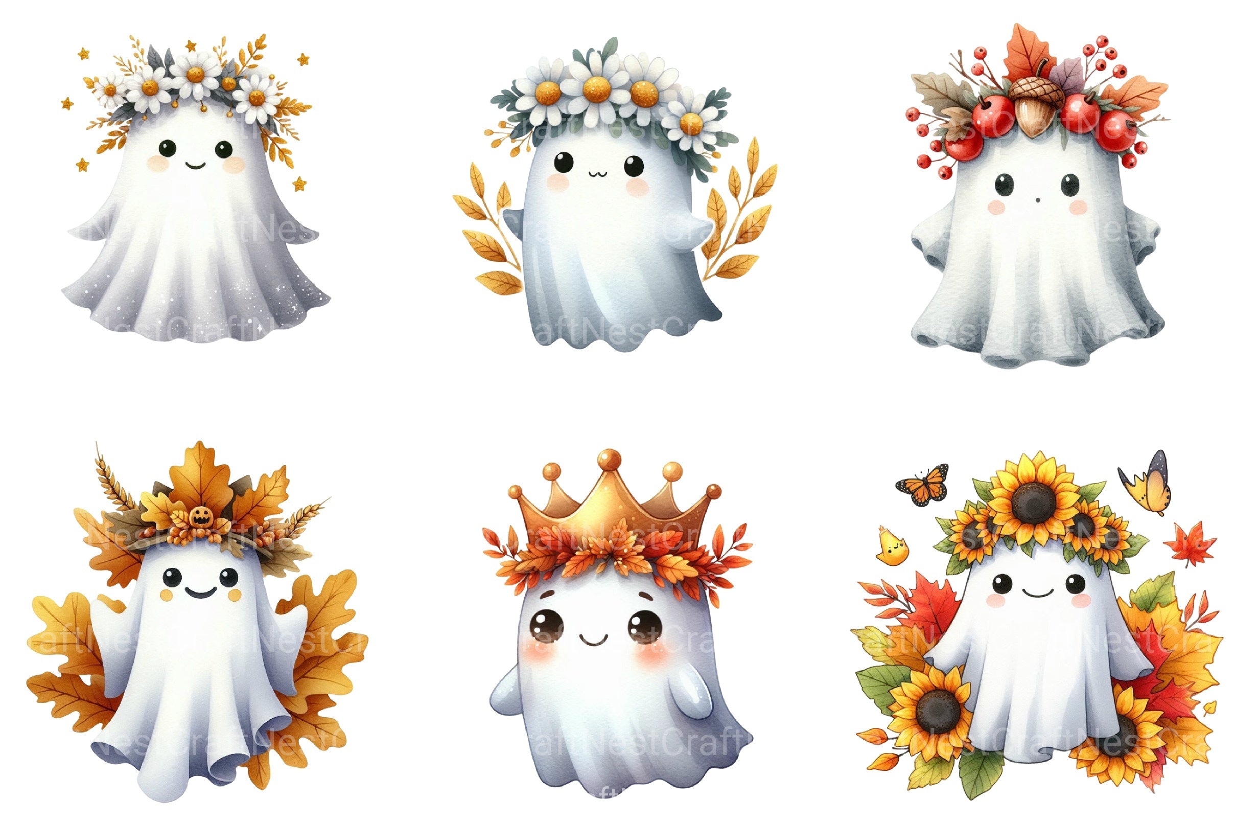Ghost Autumn Crown Halloween Clipart Bundle - CraftNest - Digital Crafting and Art