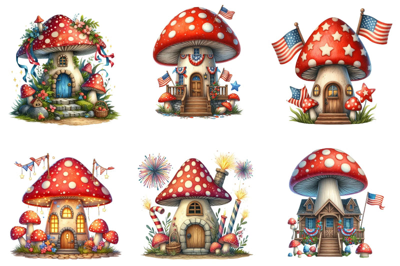 4th of July Mushroom House Clipart Bundle - CraftNest - Digital Crafting and Art