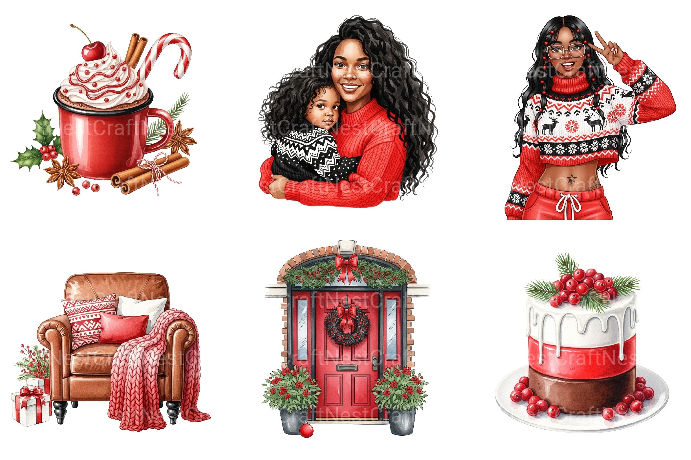 Cozy Family Christmas Clipart Bundle - CraftNest - Digital Crafting and Art