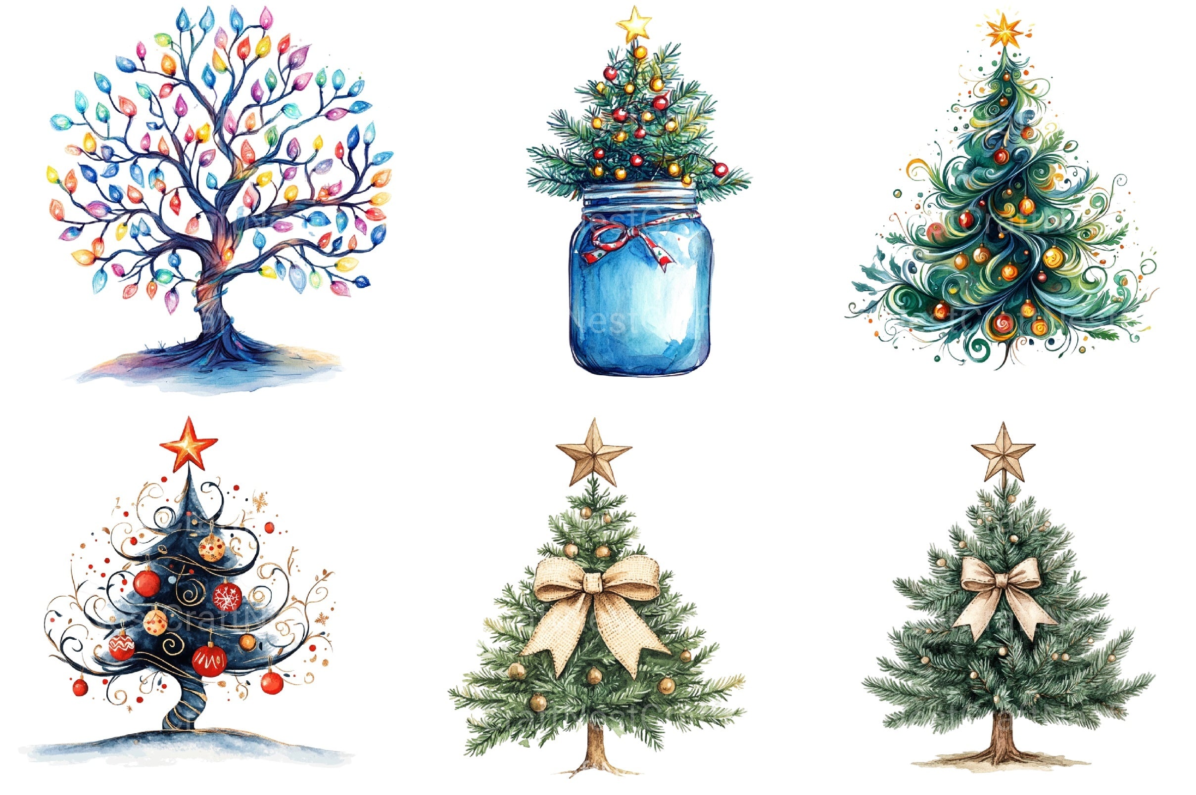 Cute Doodle Christmas Tree Clipart Bundle - CraftNest - Digital Crafting and Art