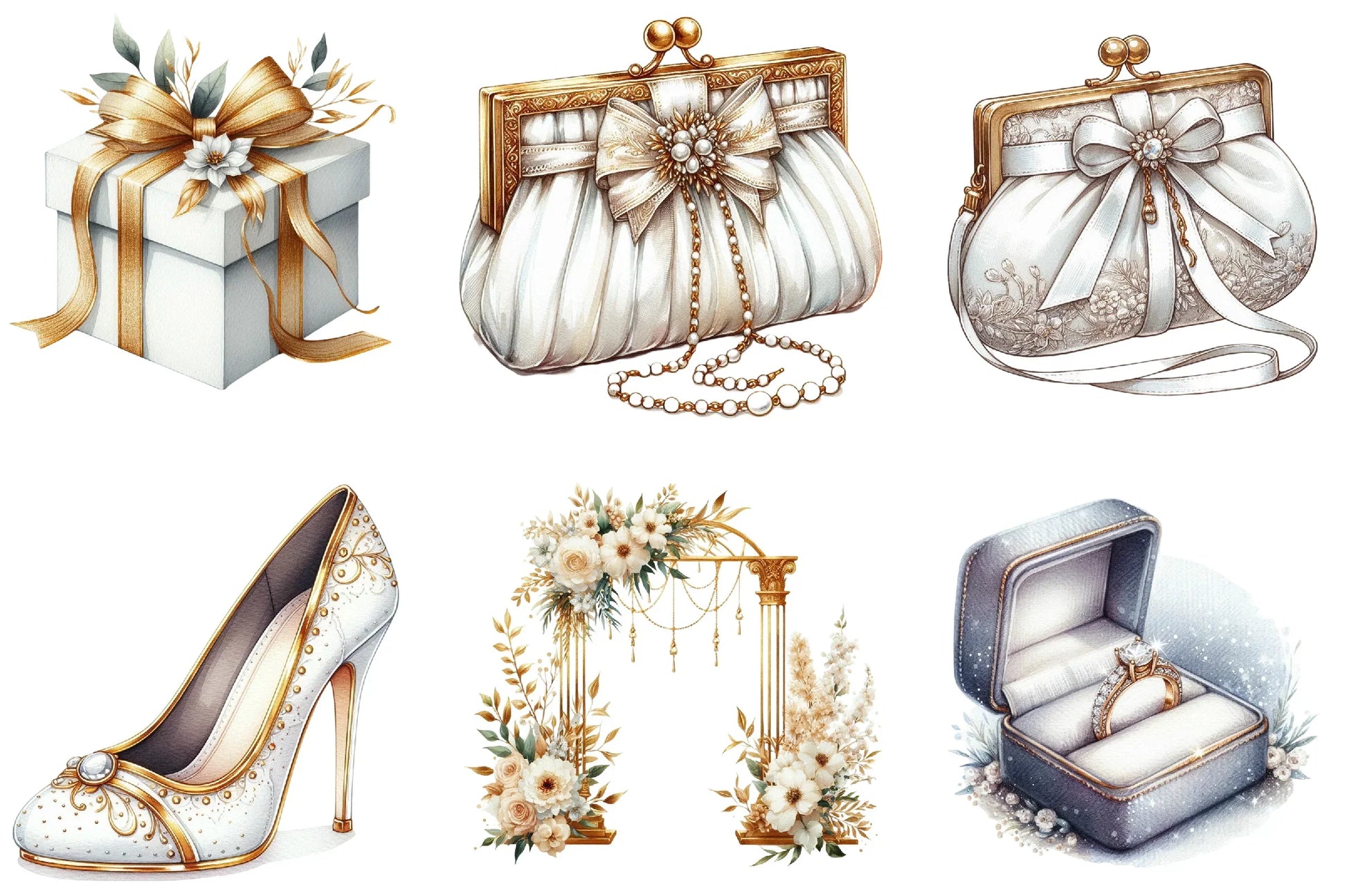 White & Gold Wedding Clipart Bundle - CraftNest - Digital Crafting and Art