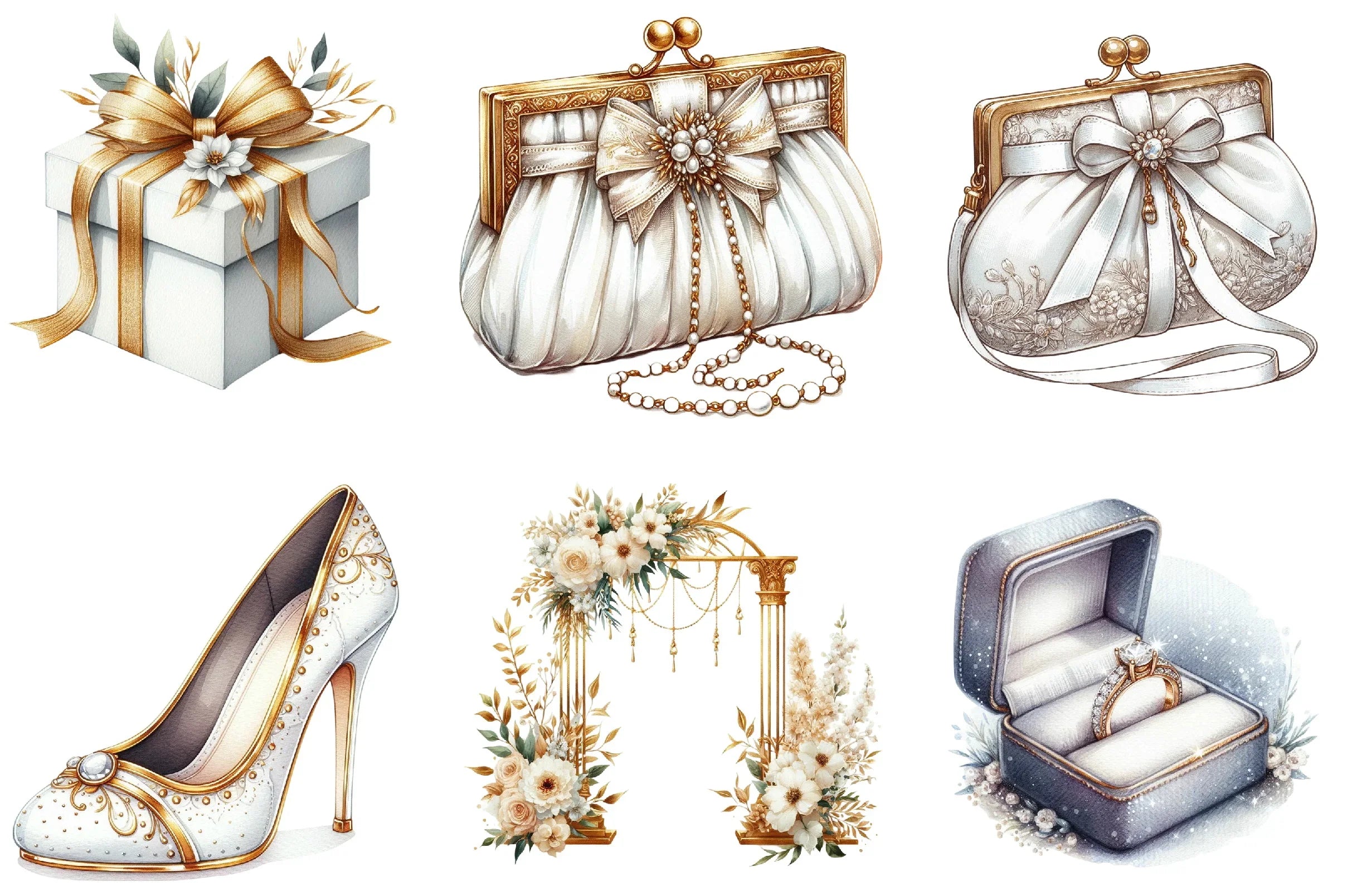 White & Gold Wedding Clipart Bundle - CraftNest - Digital Crafting and Art