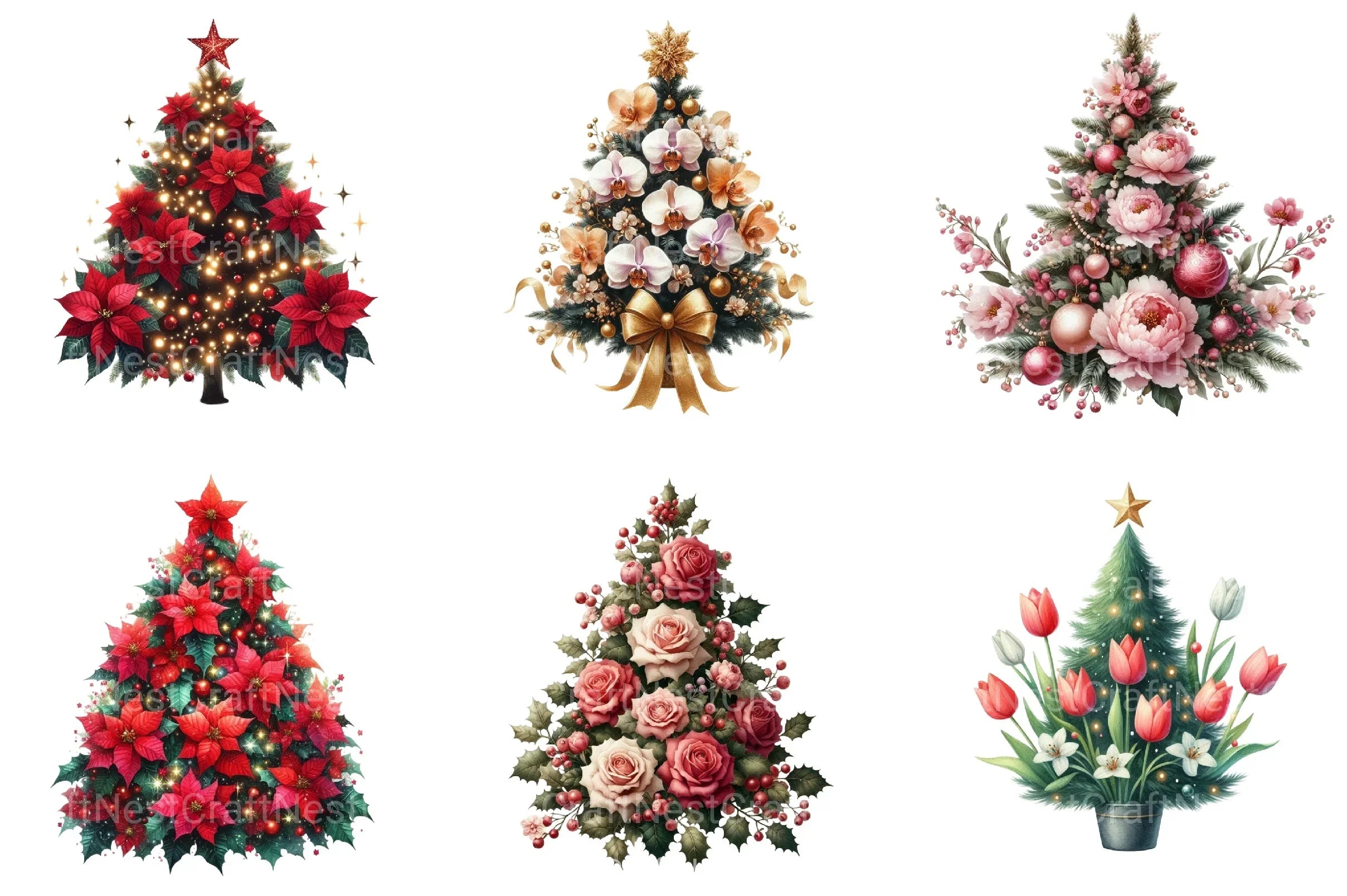 Floral Christmas Tree Clipart Bundle - CraftNest - Digital Crafting and Art