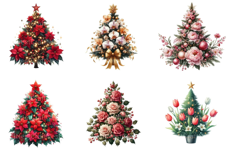 Floral Christmas Tree Clipart Bundle - CraftNest - Digital Crafting and Art