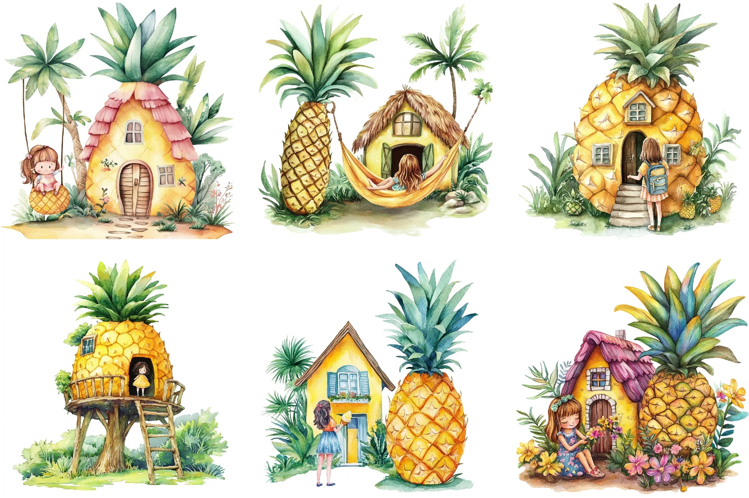 Pineapple House Girls Clipart Bundle - CraftNest - Digital Crafting and Art