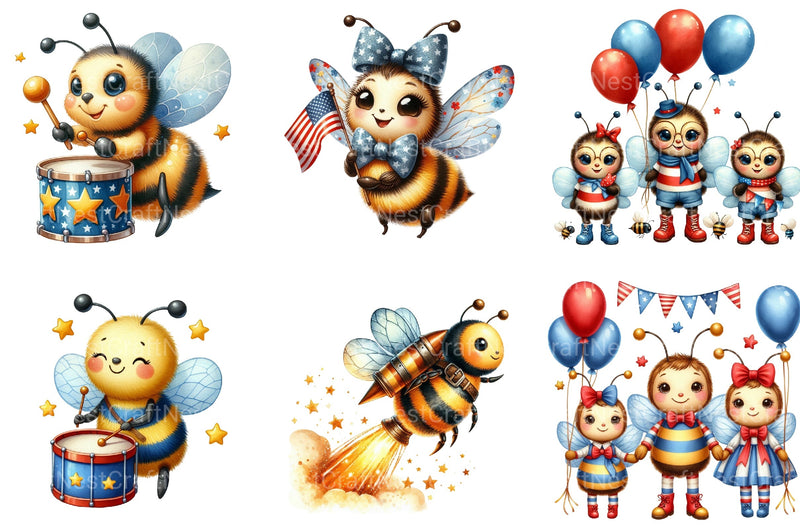 4th of July Bee Clipart Bundle 99 - CraftNest - Digital Crafting and Art