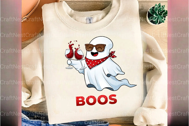 Just Here For The Boos Ghost Wine Halloween T-Shirt Clipart Bundle - CraftNest - Digital Crafting and Art