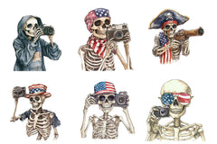 Vintage Skeleton Holding Camera Clipart Bundle - USA Flag Theme - CraftNest - Digital Crafting and Art