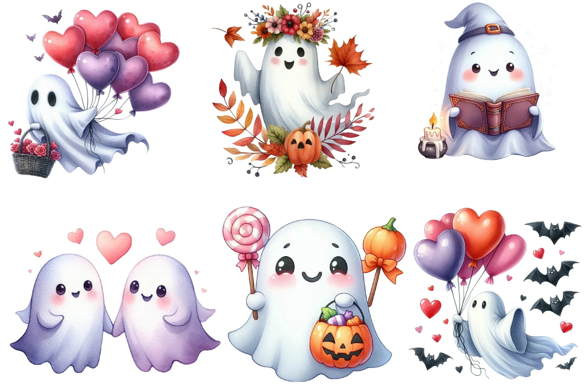Cute Halloween Ghosts Clipart Bundle - CraftNest - Digital Crafting and Art