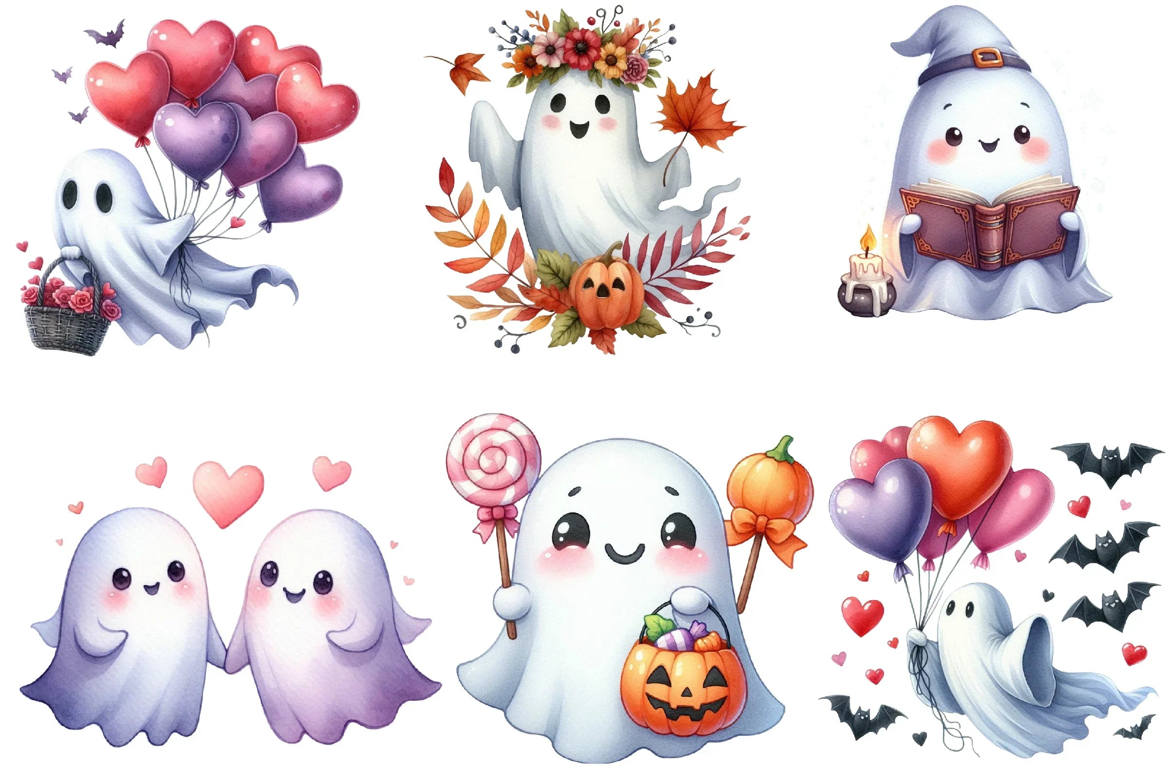 Cute Halloween Ghosts Clipart Bundle - CraftNest - Digital Crafting and Art