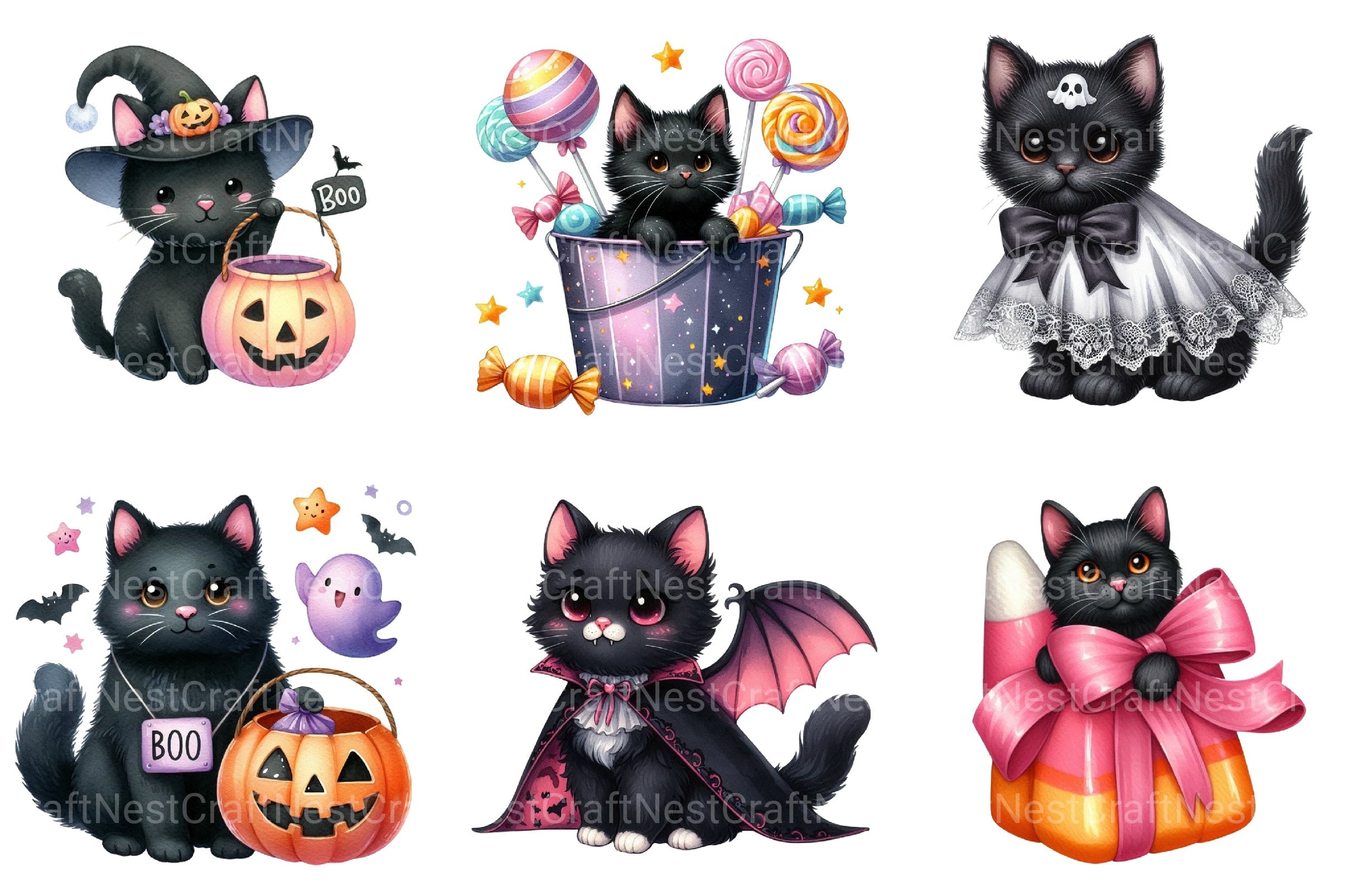 Black Cat Coquette Halloween Clipart Bundle - CraftNest - Digital Crafting and Art