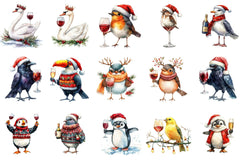 Christmas Funny Bird Wine Clipart Bundle - CraftNest - Digital Crafting and Art