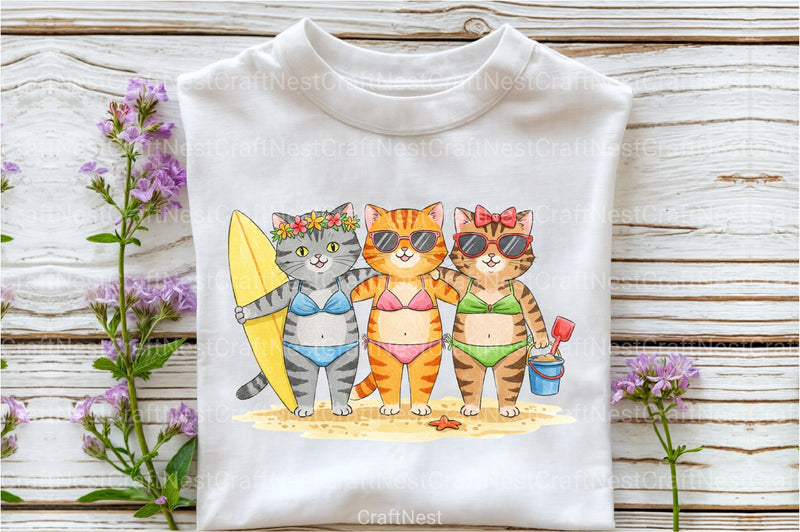 Funny Cat Summer Animal Clipart Bundle - CraftNest - Digital Crafting and Art