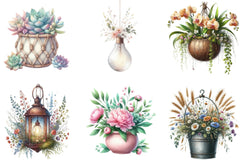 Flower Hanging Plant Vase Clipart Bundle - CraftNest - Digital Crafting and Art