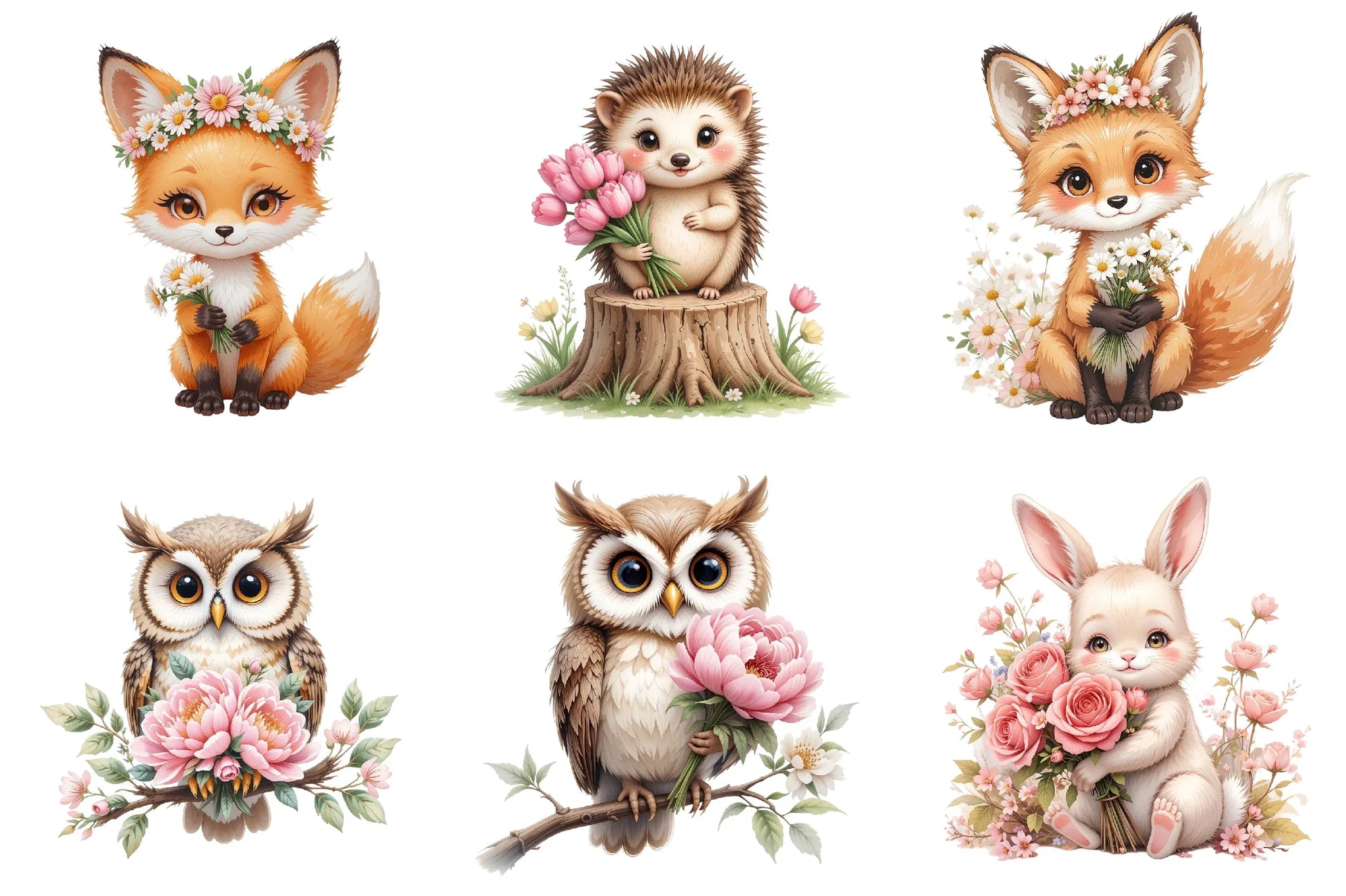 Spring Woodland Animal Clipart Bundle with Bouquet - CraftNest - Digital Crafting and Art