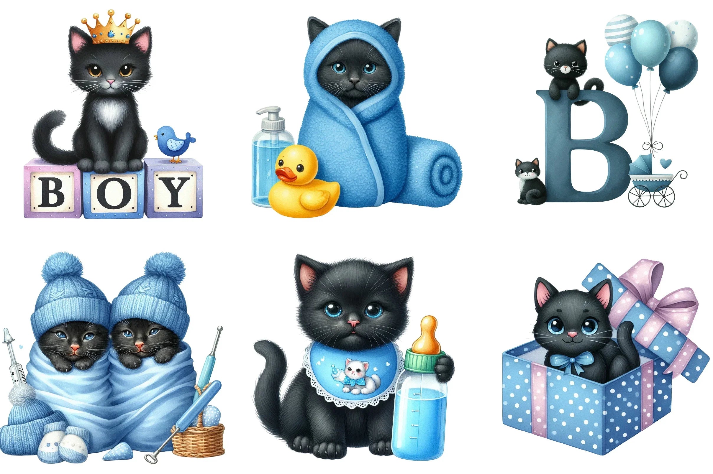 Black Cat Nursery Baby Boy Clipart Bundle - CraftNest - Digital Crafting and Art