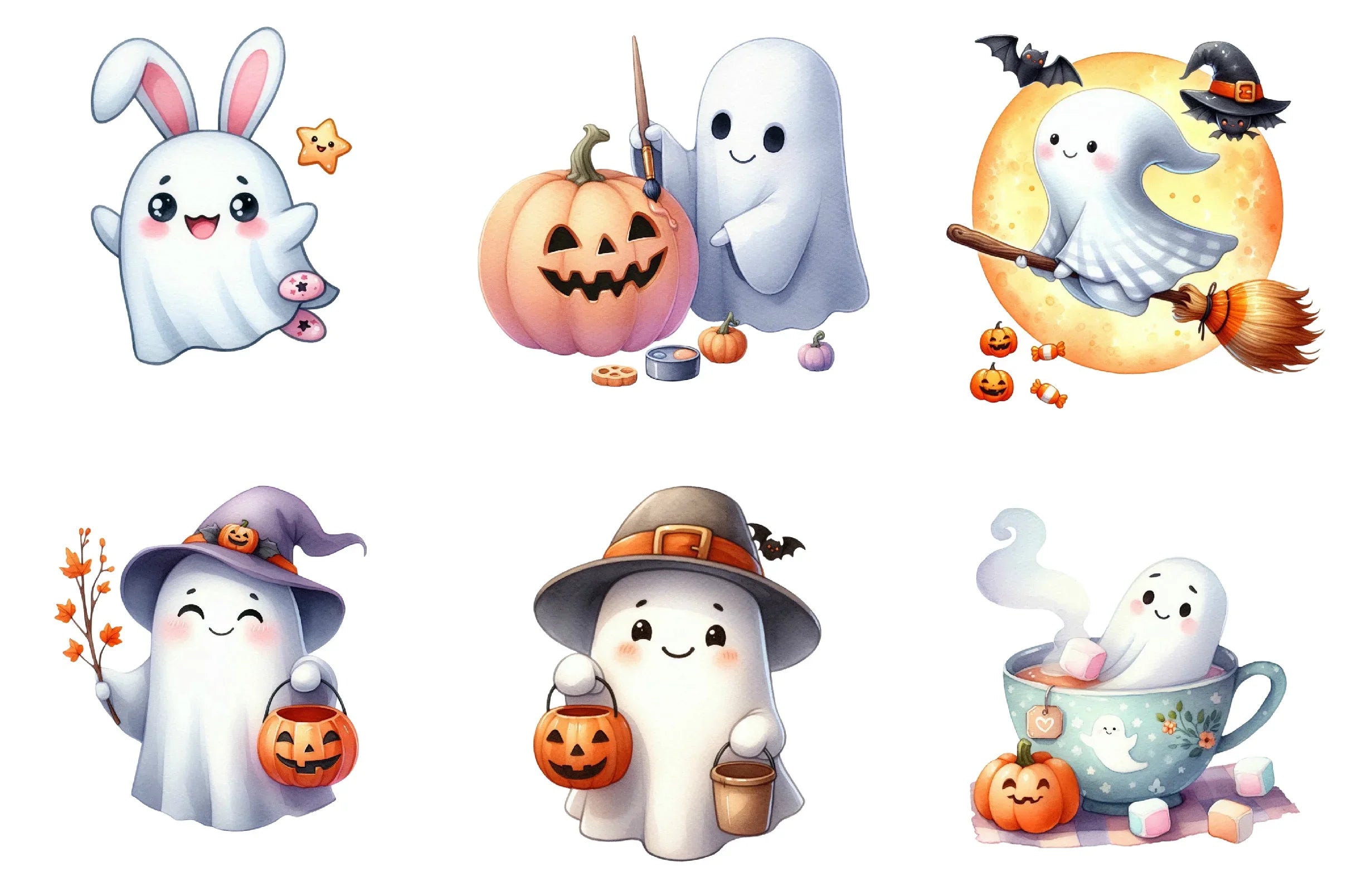 Halloween Cute Ghost Clipart Bundle - CraftNest - Digital Crafting and Art