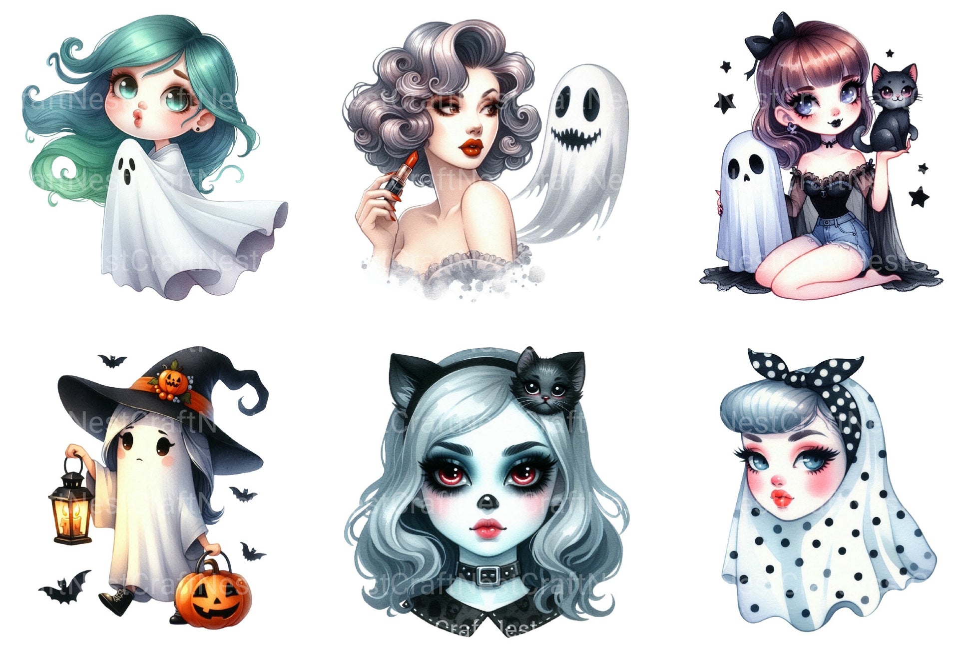 Pin Up Ghost Girl Clipart Bundle - CraftNest - Digital Crafting and Art