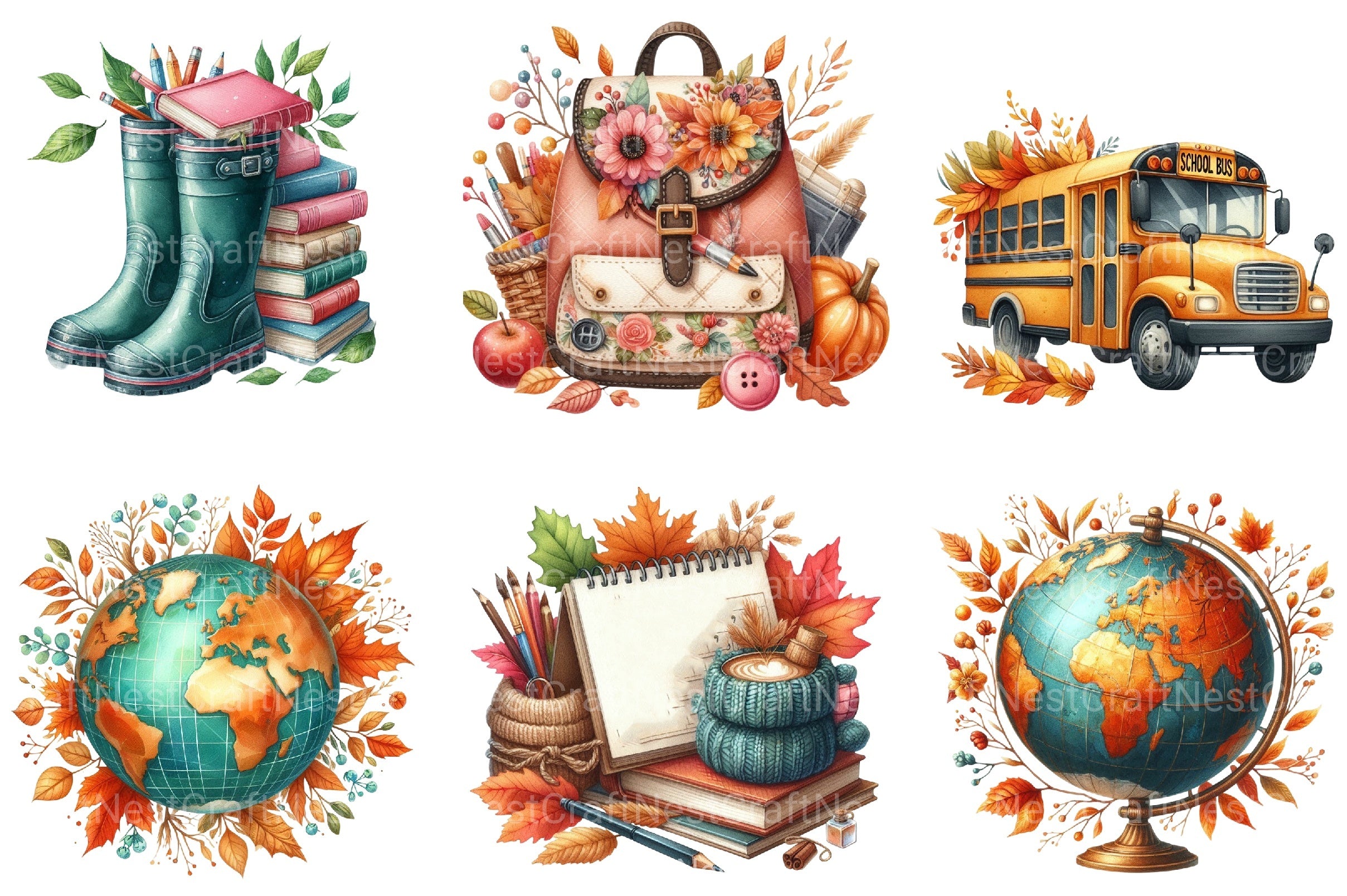 Autumn Back to School Clipart Bundle - CraftNest - Digital Crafting and Art
