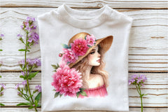 Girl with Peonies Flower Clipart Bundle - CraftNest - Digital Crafting and Art