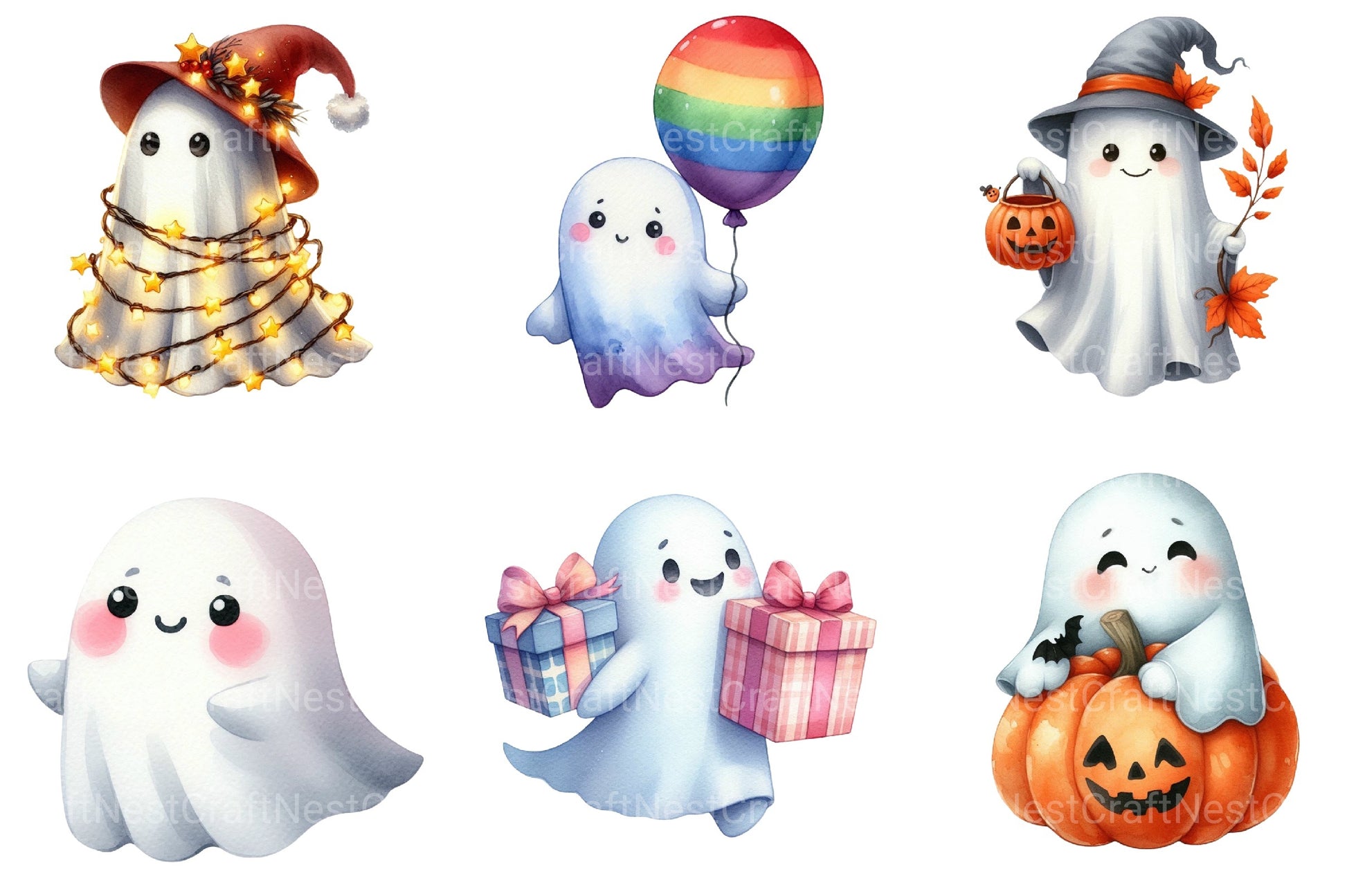 Trendy Ghost Halloween Clipart Bundle 77 - CraftNest - Digital Crafting and Art