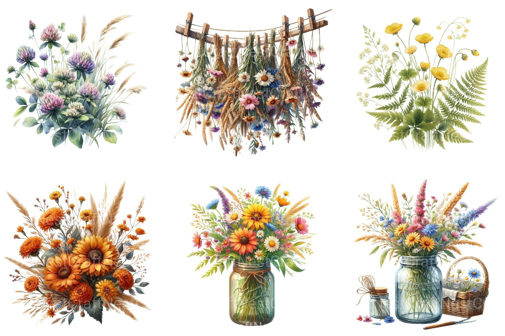Summer Wildflowers Bouquet Clipart Bundle - CraftNest - Digital Crafting and Art