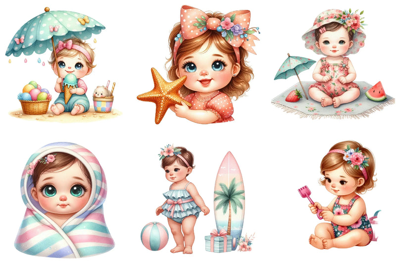 Summer Beach Baby Girl Clipart Bundle - CraftNest - Digital Crafting and Art