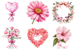 Pink Flowers Breast Cancer Awareness Clipart Bundle - CraftNest - Digital Crafting and Art