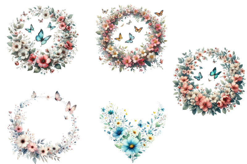 Butterfly Flowers Clipart Bundle - CraftNest - Digital Crafting and Art